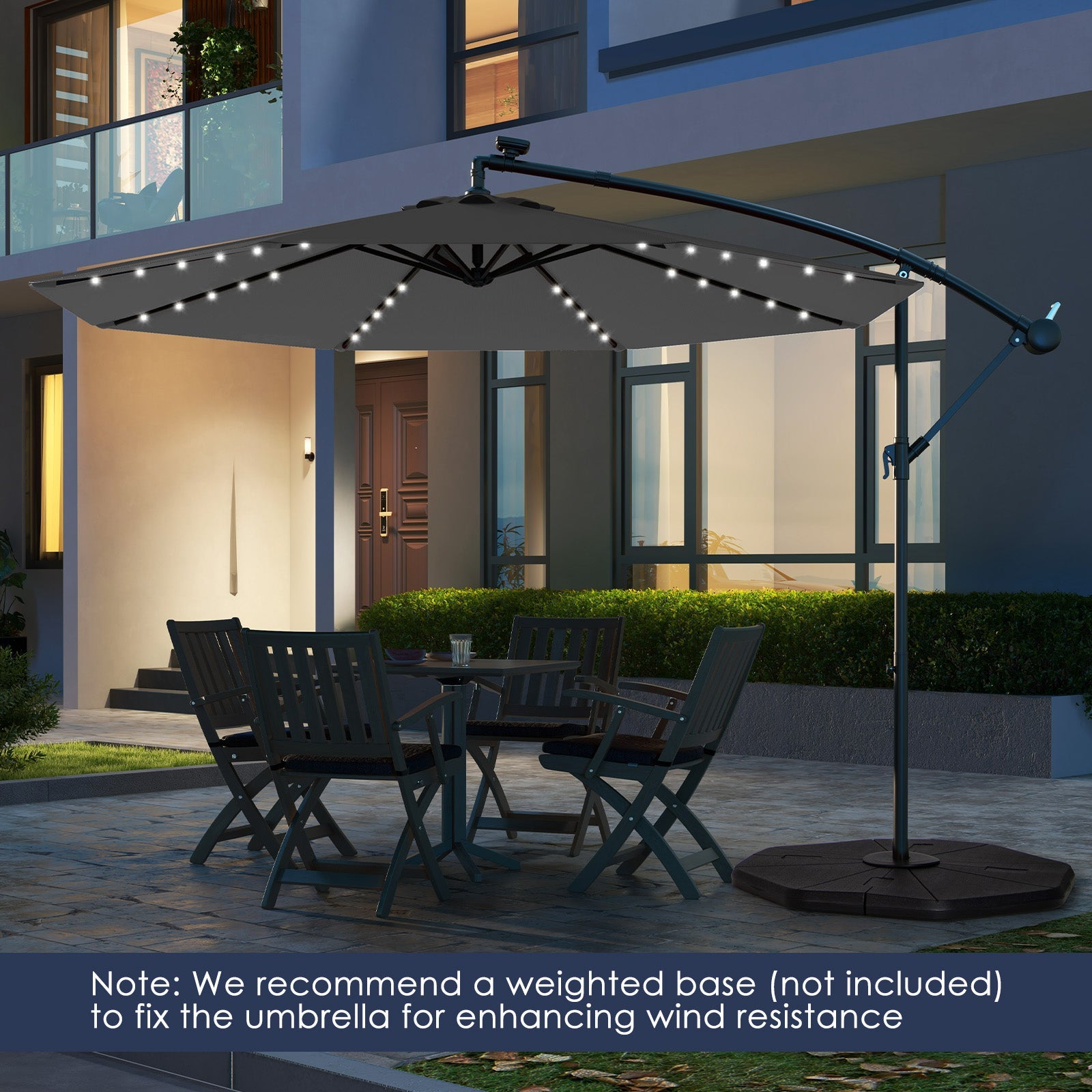 10 Feet Solar Offset Hanging Umbrella with 40 Lamp Beads and Solar Panel-Gray - Tampa Home & Garden Store
