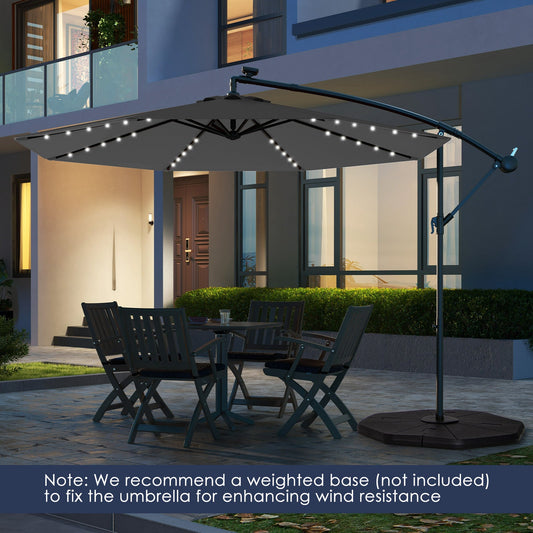 10 Feet Solar Offset Hanging Umbrella with 40 Lamp Beads and Solar Panel-Gray - Tampa Home & Garden Store