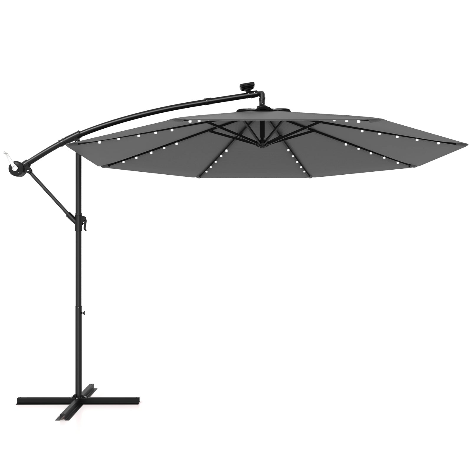 10 Feet Solar Offset Hanging Umbrella with 40 Lamp Beads and Solar Panel-Gray - Tampa Home & Garden Store