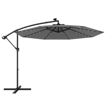 10 Feet Solar Offset Hanging Umbrella with 40 Lamp Beads and Solar Panel-Gray - Tampa Home & Garden Store