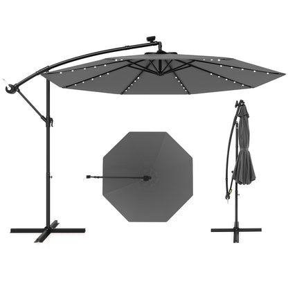 10 Feet Solar Offset Hanging Umbrella with 40 Lamp Beads and Solar Panel-Gray - Tampa Home & Garden Store