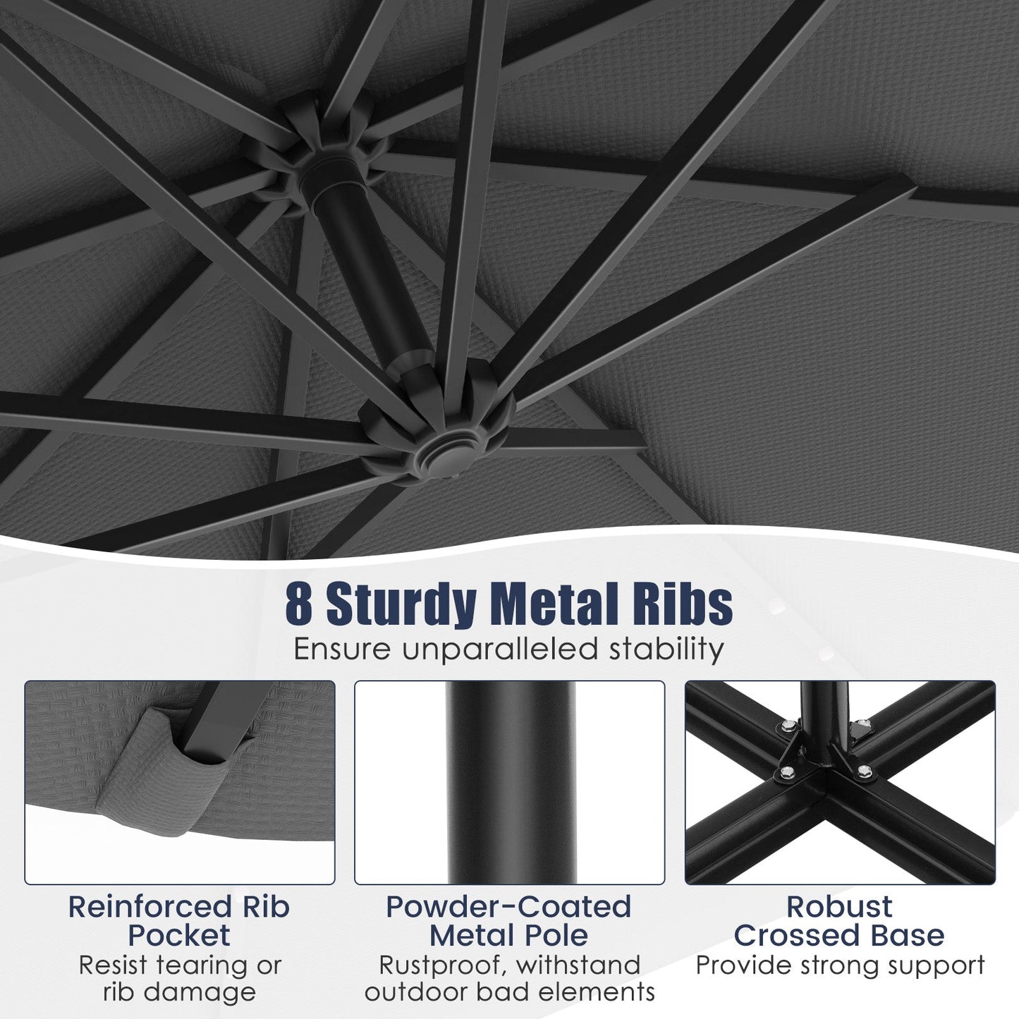 10 Feet Solar Offset Hanging Umbrella with 40 Lamp Beads and Solar Panel-Gray - Tampa Home & Garden Store