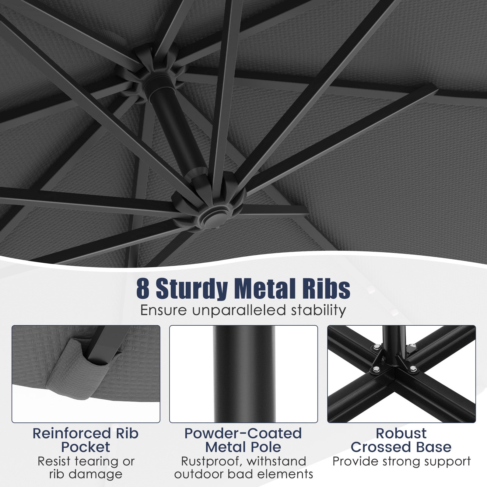 10 Feet Solar Offset Hanging Umbrella with 40 Lamp Beads and Solar Panel-Gray - Tampa Home & Garden Store