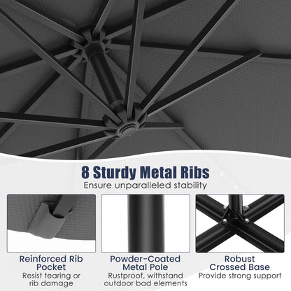 10 Feet Solar Offset Hanging Umbrella with 40 Lamp Beads and Solar Panel-Gray - Tampa Home & Garden Store