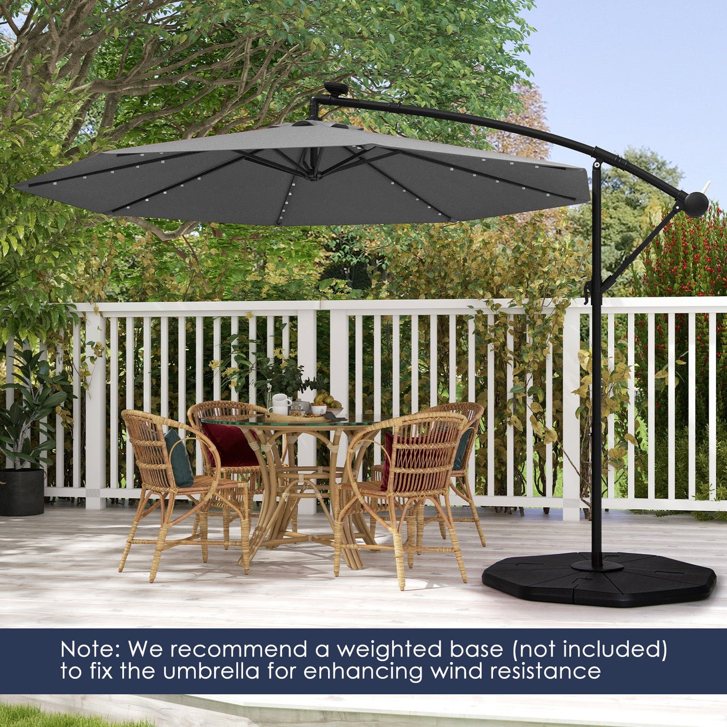 10 Feet Solar Offset Hanging Umbrella with 40 Lamp Beads and Solar Panel-Gray - Tampa Home & Garden Store