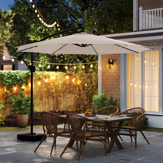 Sombrilla colgante solar de 3 metros con base y luces LED - Beige