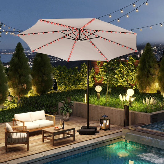 Sombrilla colgante solar de 3 metros con base y luces LED - Beige