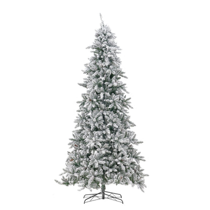 10’ Flocked Livingston Fir Artificial Christmas Tree with Pine Cones, 750 Clear Warm LED Lights and 2424 Bendable Branches - Tampa Home & Garden Store