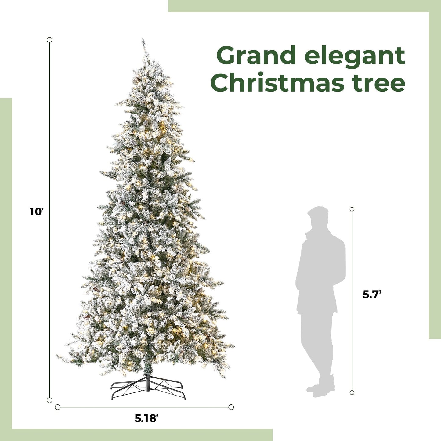 10’ Flocked Livingston Fir Artificial Christmas Tree with Pine Cones, 750 Clear Warm LED Lights and 2424 Bendable Branches - Tampa Home & Garden Store