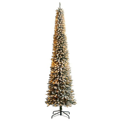 10’ Flocked Pencil Artificial Christmas Tree with 700 Clear Lights and 1145 Bendable Branches - Tampa Home & Garden Store
