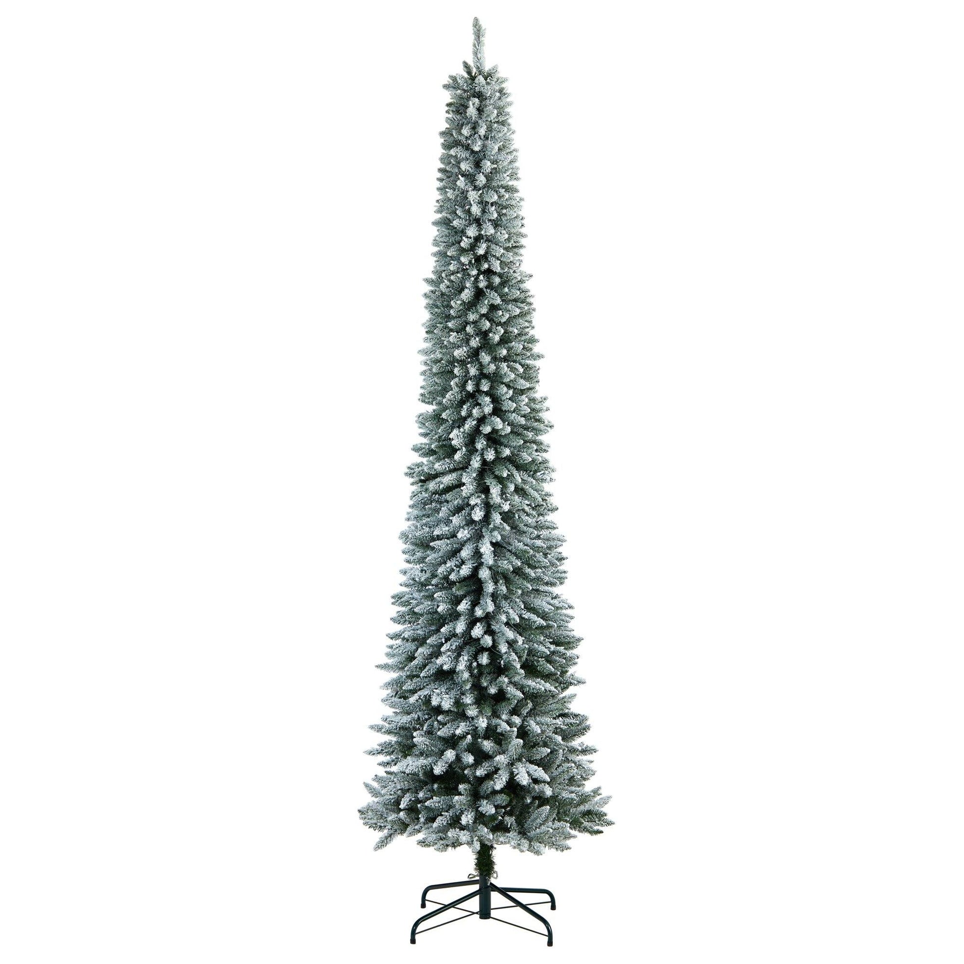 10’ Flocked Pencil Artificial Christmas Tree with 700 Clear Lights and 1145 Bendable Branches - Tampa Home & Garden Store