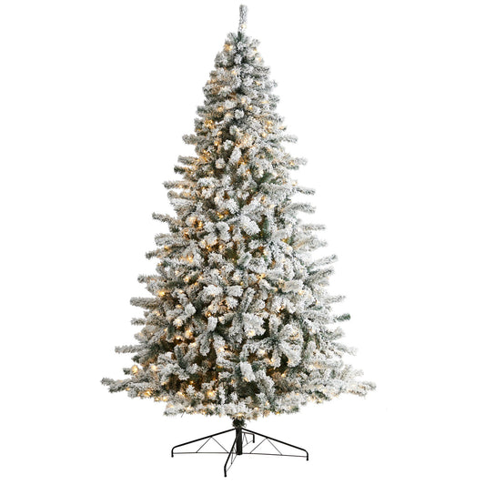 10' Flocked Rock Springs Spruce Christmas Tree with 800 LED Lights and 1880 Bendable Branches - Tampa Home & Garden Store