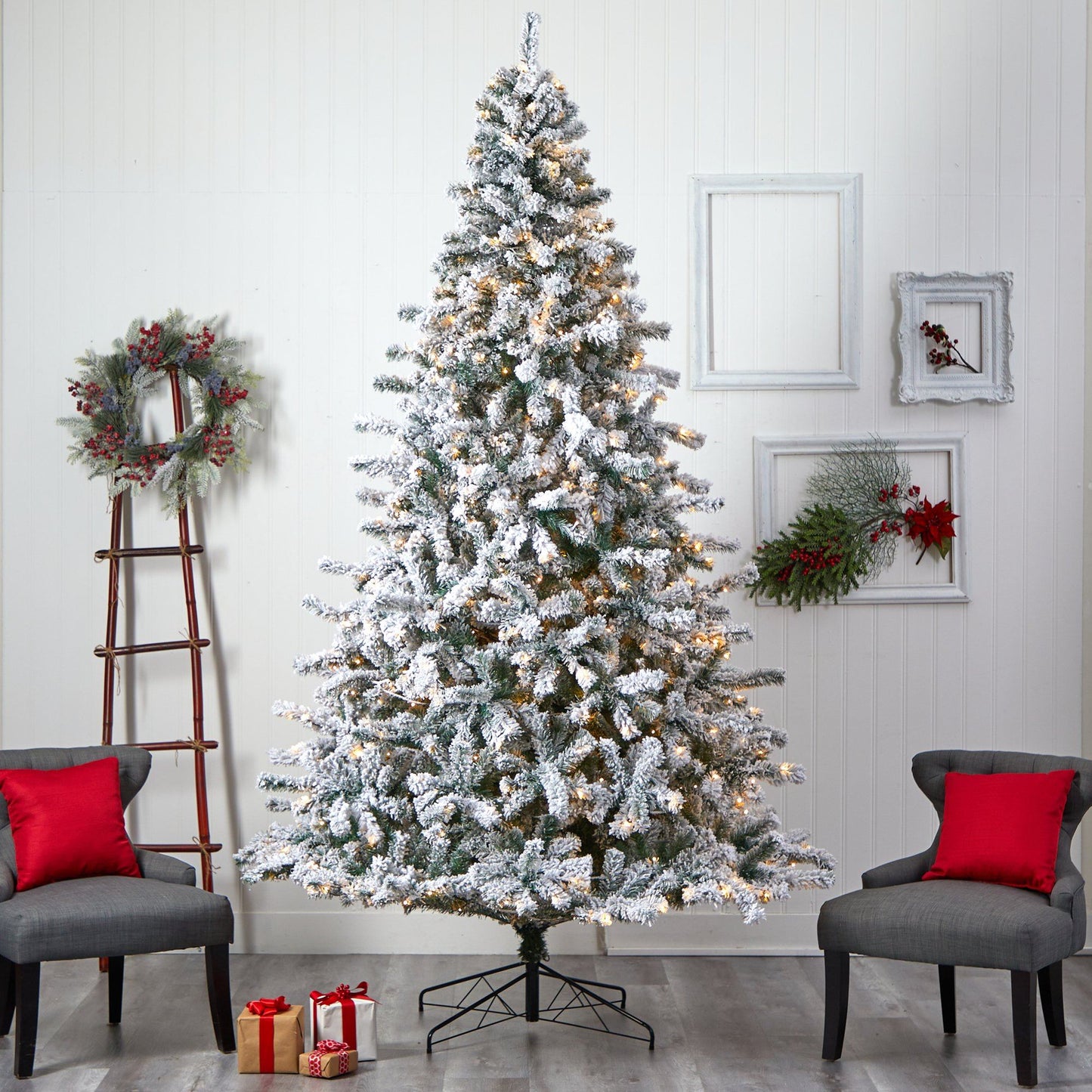 10' Flocked Rock Springs Spruce Christmas Tree with 800 LED Lights and 1880 Bendable Branches - Tampa Home & Garden Store