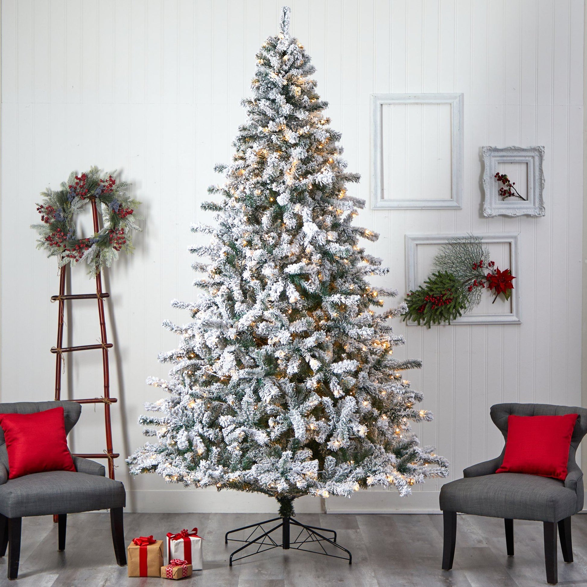 10' Flocked Rock Springs Spruce Christmas Tree with 800 LED Lights and 1880 Bendable Branches - Tampa Home & Garden Store
