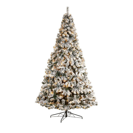 10' Flocked West Virginia Fir Artificial Christmas Tree with 800 Warm White LED Lights and 1680 Tips - Tampa Home & Garden Store