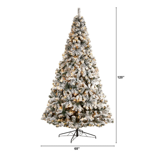 10' Flocked West Virginia Fir Artificial Christmas Tree with 800 Warm White LED Lights and 1680 Tips - Tampa Home & Garden Store