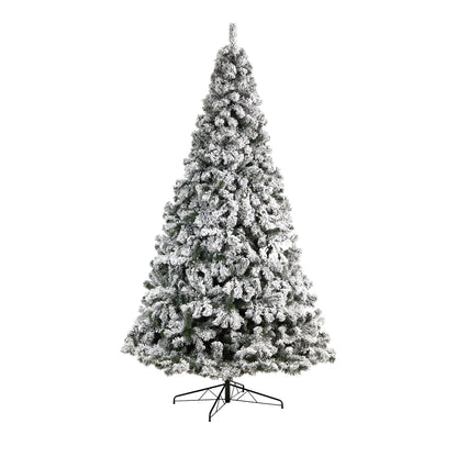 10' Flocked West Virginia Fir Artificial Christmas Tree with 800 Warm White LED Lights and 1680 Tips - Tampa Home & Garden Store
