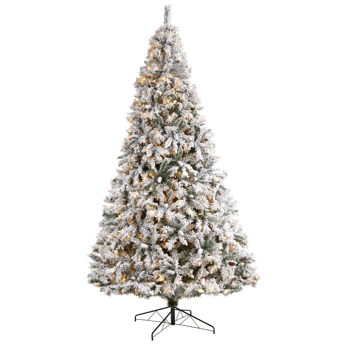 10' Flocked White River Mountain Pine Christmas Tree with Pinecones and 800 Clear LED Lights - Tampa Home & Garden Store