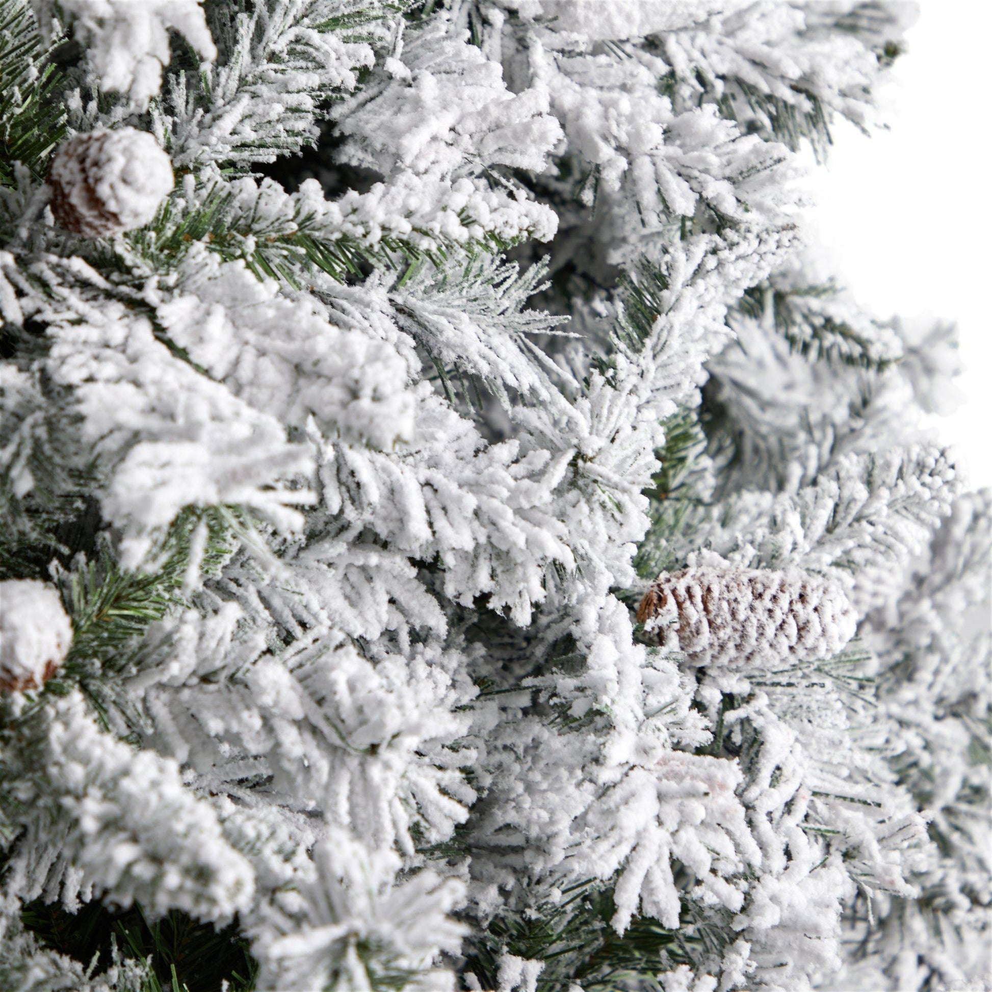10' Flocked White River Mountain Pine Christmas Tree with Pinecones and 800 Clear LED Lights - Tampa Home & Garden Store