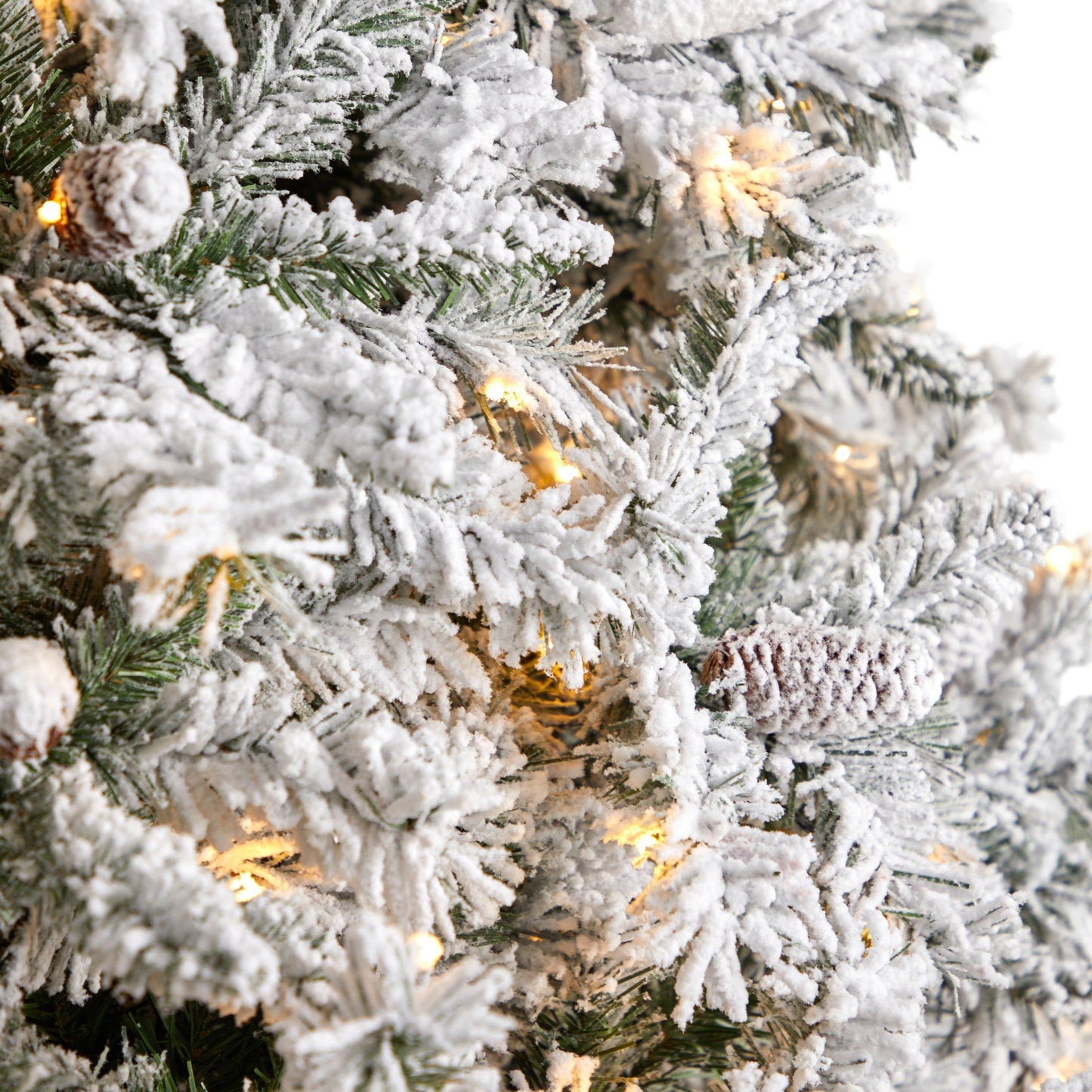 10' Flocked White River Mountain Pine Christmas Tree with Pinecones and 800 Clear LED Lights - Tampa Home & Garden Store