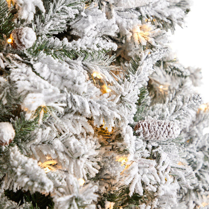 10' Flocked White River Mountain Pine Christmas Tree with Pinecones and 800 Clear LED Lights - Tampa Home & Garden Store