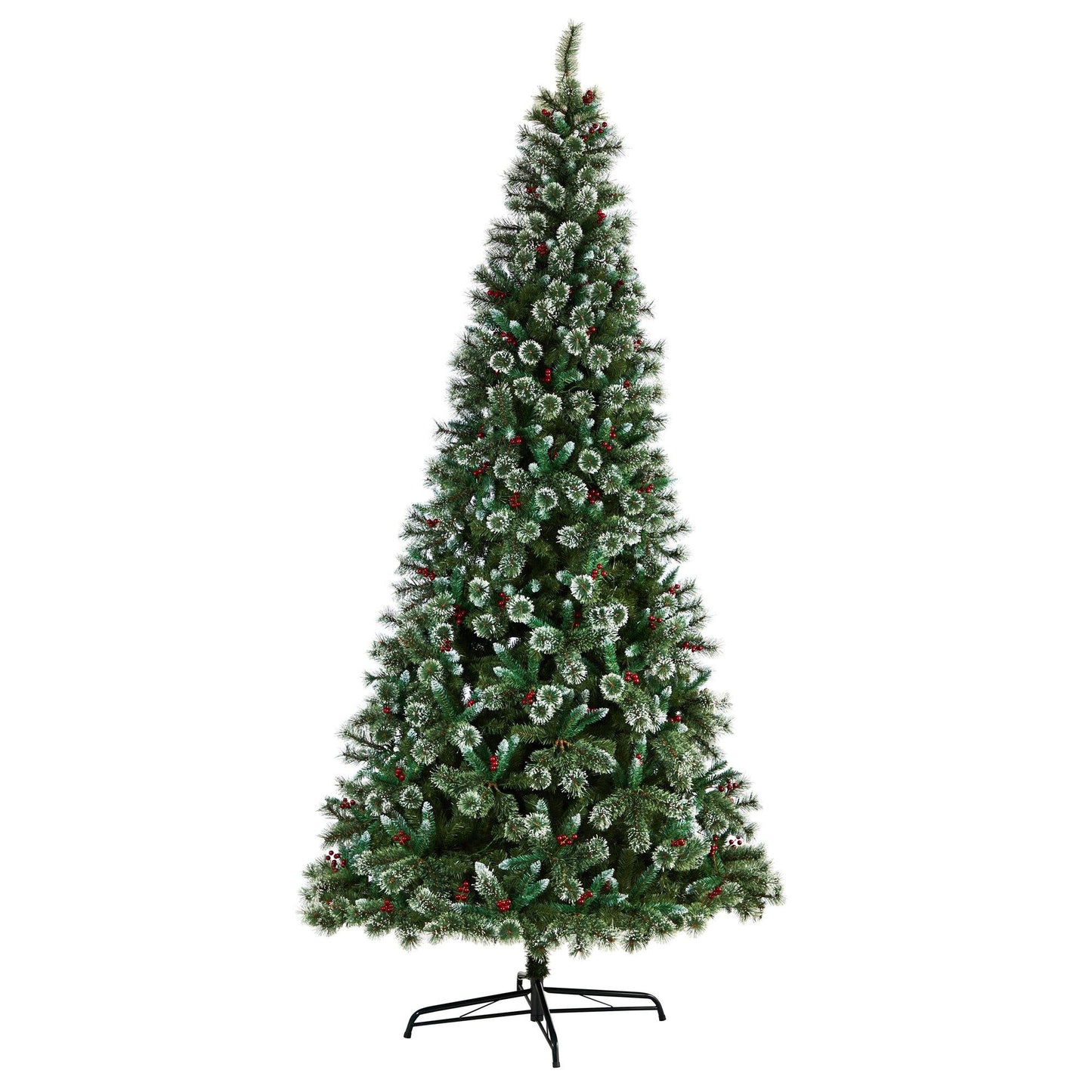 10’ Frosted Swiss Pine Artificial Christmas Tree with 850 Clear LED Lights and Berries - Tampa Home & Garden Store
