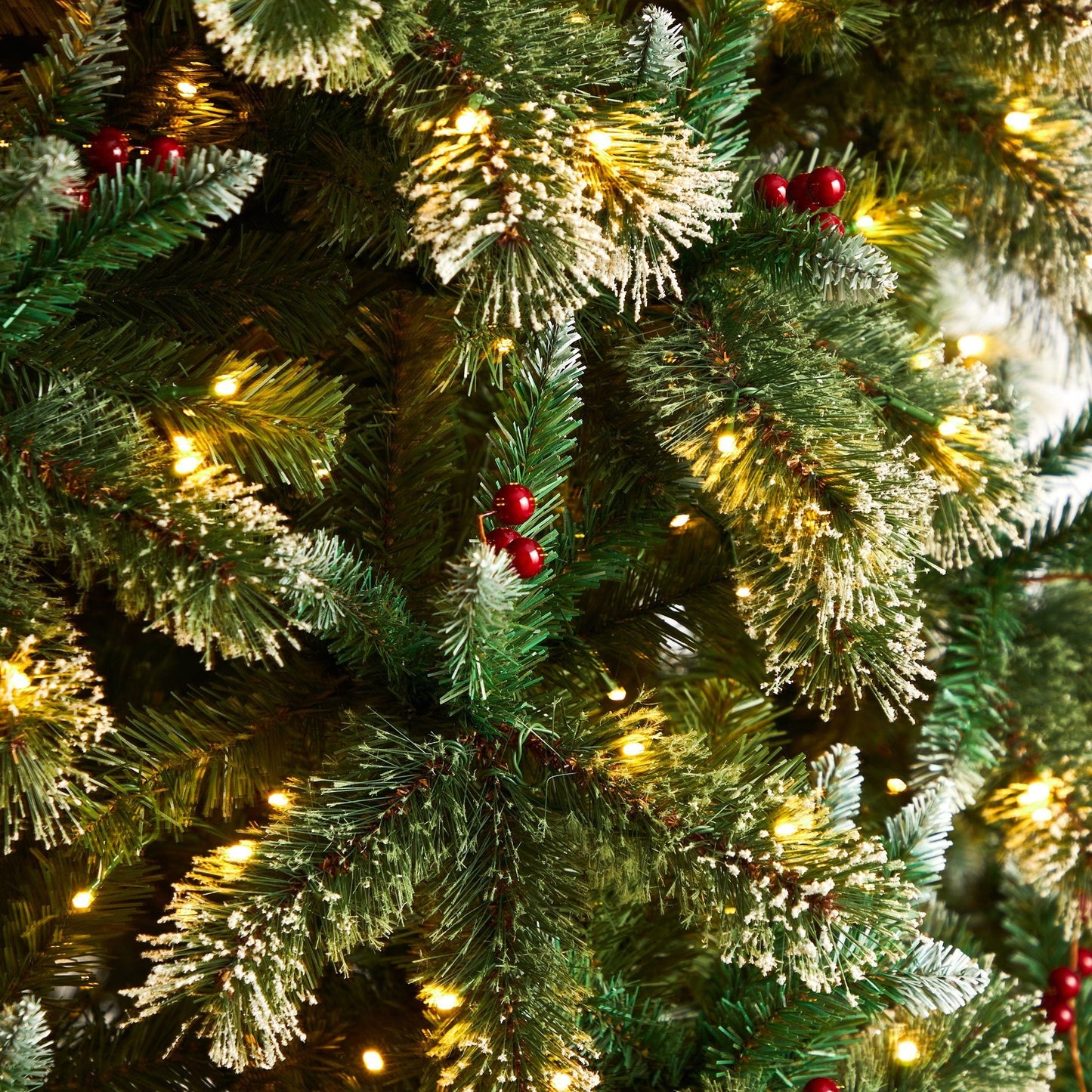 10’ Frosted Swiss Pine Artificial Christmas Tree with 850 Clear LED Lights and Berries - Tampa Home & Garden Store