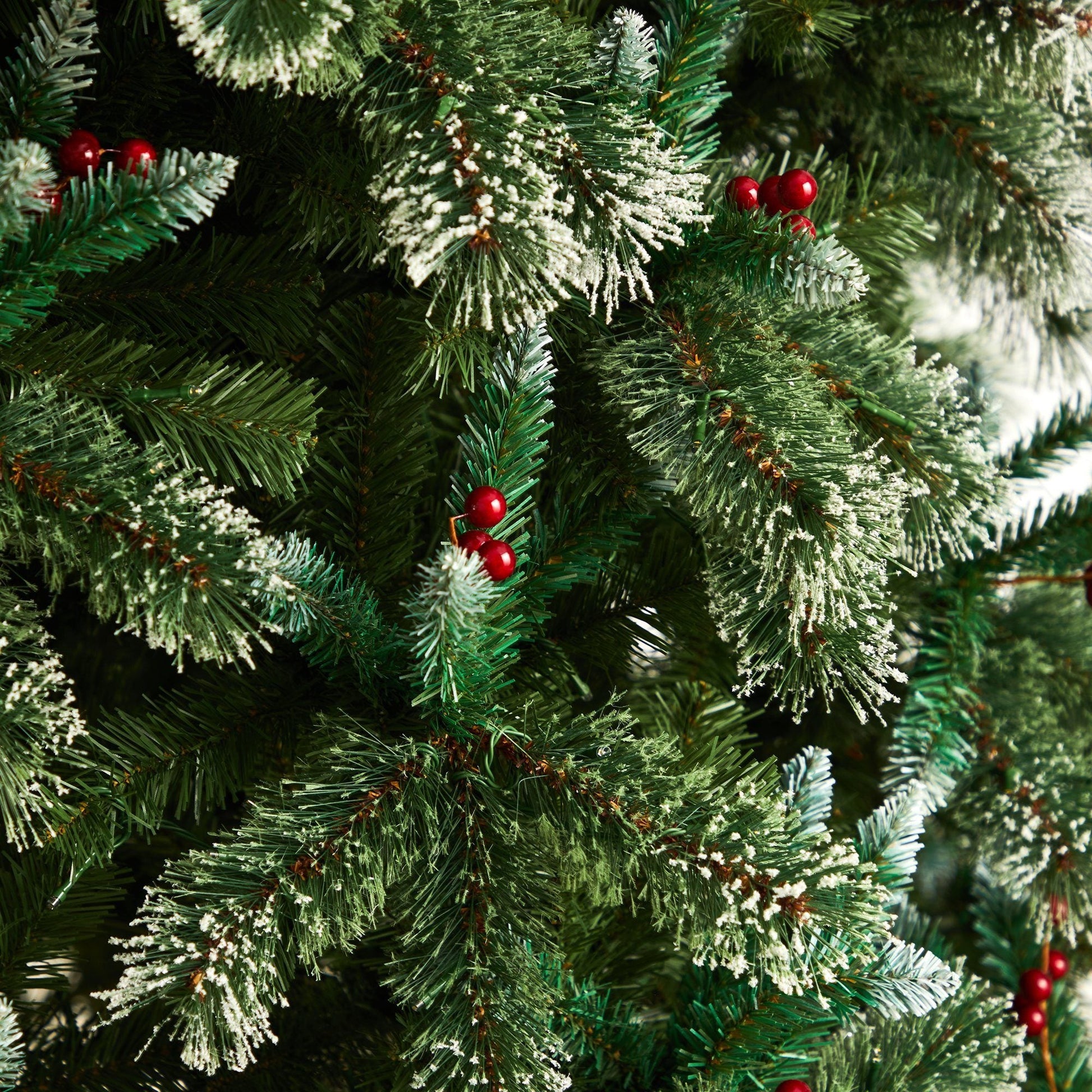 10’ Frosted Swiss Pine Artificial Christmas Tree with 850 Clear LED Lights and Berries - Tampa Home & Garden Store