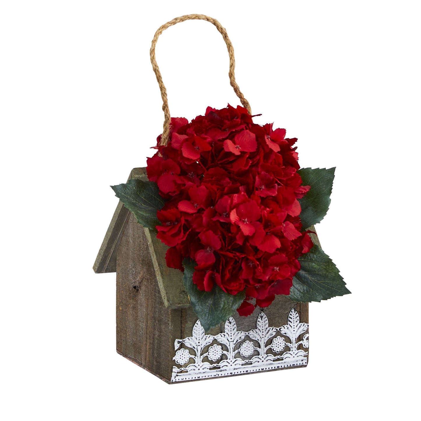 10” Hydrangea Artificial Arrangement in Hanging Floral Design House Planter - Tampa Home & Garden Store