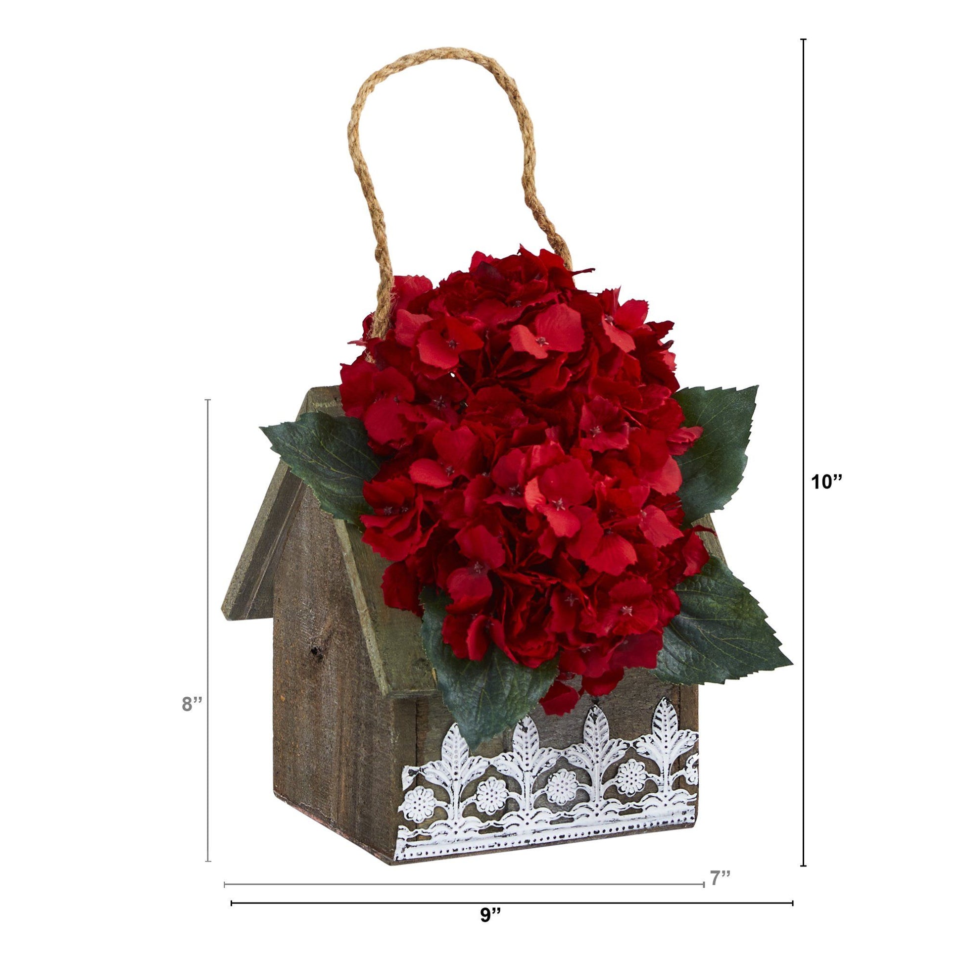 10” Hydrangea Artificial Arrangement in Hanging Floral Design House Planter - Tampa Home & Garden Store