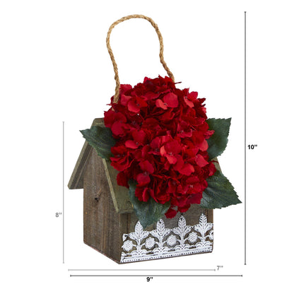 10” Hydrangea Artificial Arrangement in Hanging Floral Design House Planter - Tampa Home & Garden Store