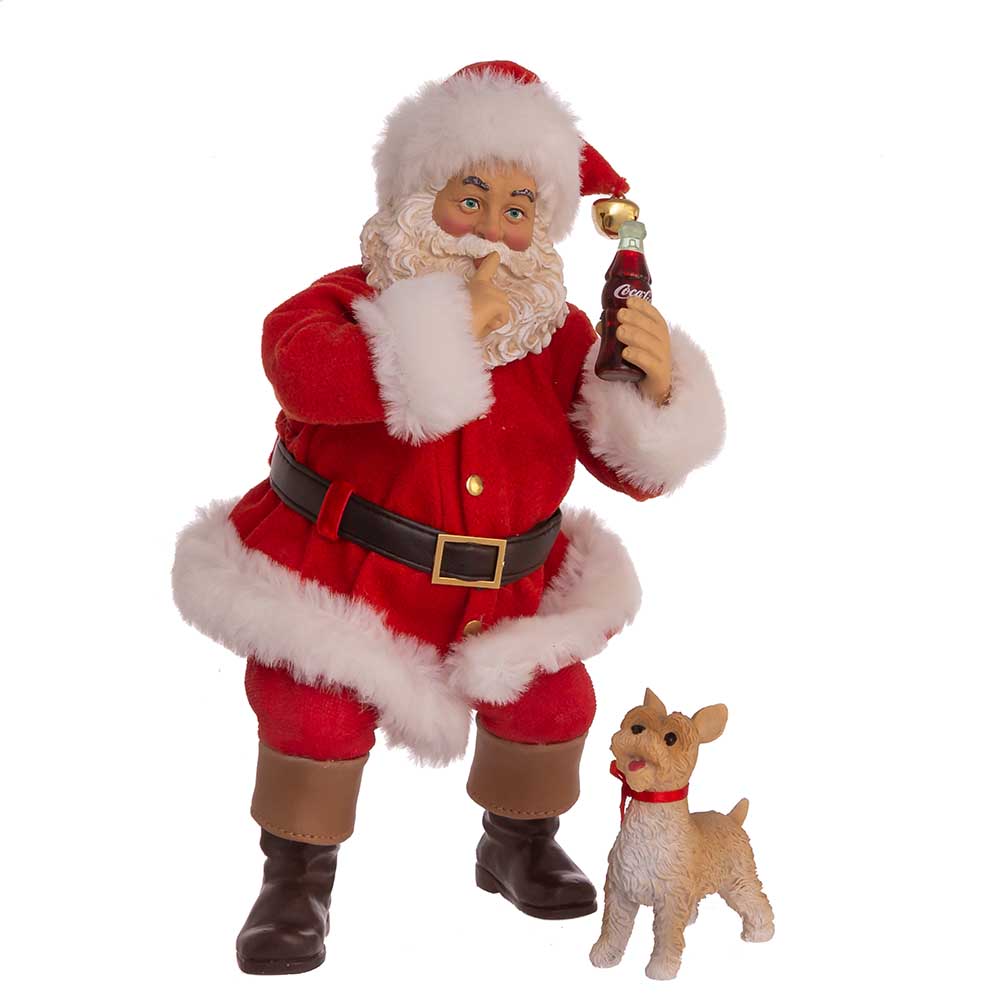 10 Inch Coca-Cola Fabriche Sundblom 90th Anniversary Santa and Dog - 2 Piece Set - Tampa Home & Garden Store