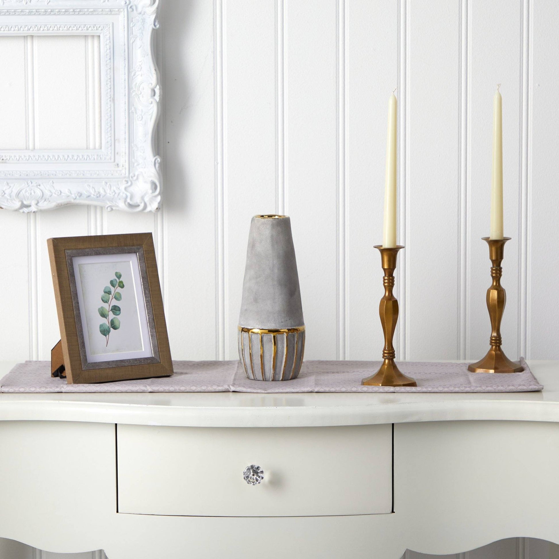 10” Regal Stone Decorative Vase with Gold Accents - Tampa Home & Garden Store