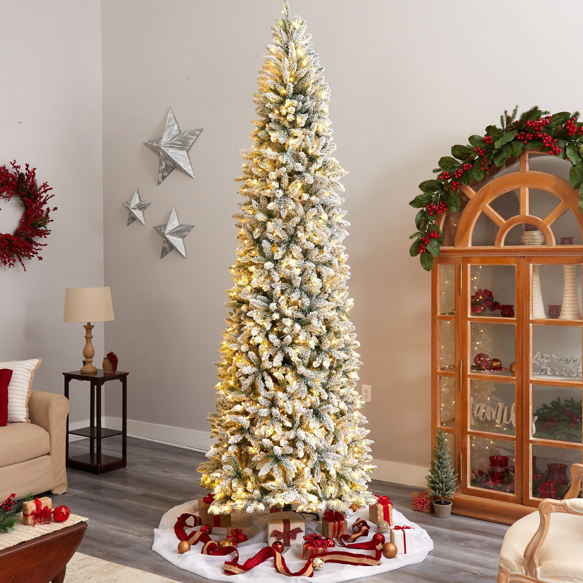 10’ Slim Flocked Montreal Fir Artificial Christmas Tree - Tampa Home & Garden Store