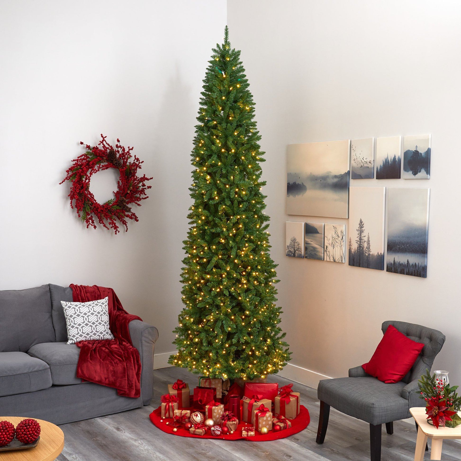 10’ Slim Green Mountain Pine Artificial Christmas Tree with 800 Clear LED Lights - Tampa Home & Garden Store