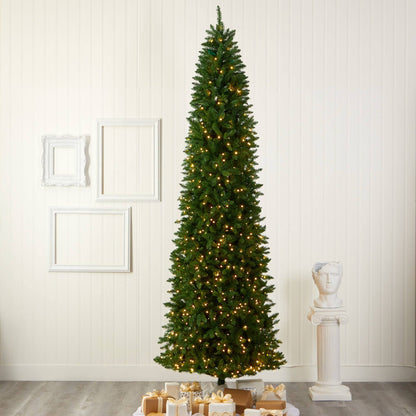 10’ Slim Green Mountain Pine Artificial Christmas Tree with 800 Clear LED Lights - Tampa Home & Garden Store