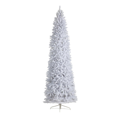 10’ Slim White Artificial Christmas Tree with 800 Warm White LED Lights and 2420 Bendable Branches - Tampa Home & Garden Store