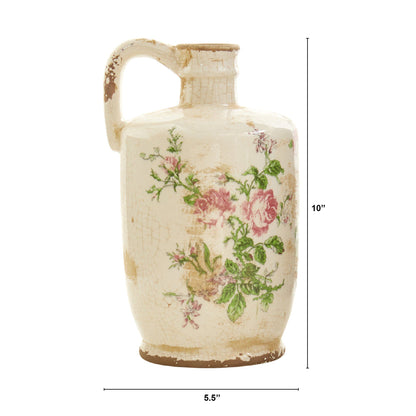 Pichet en céramique toscane à imprimé floral de 25 cm