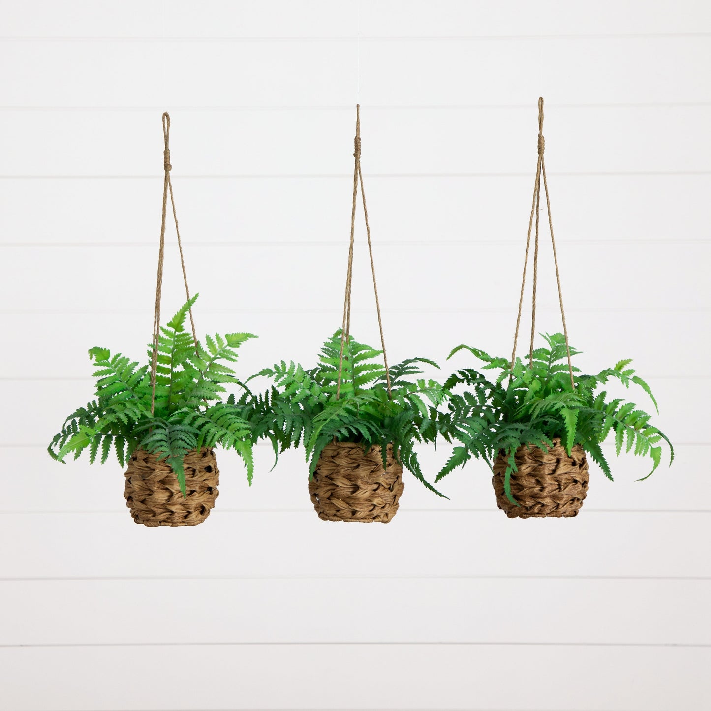 10” UV Resistant Artificial Boston Fern in Hanging Wicker Basket (Indoor/Outdoor) - Set of 3 - Tampa Home & Garden Store