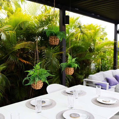 10” UV Resistant Artificial Boston Fern in Hanging Wicker Basket (Indoor/Outdoor) - Set of 3 - Tampa Home & Garden Store