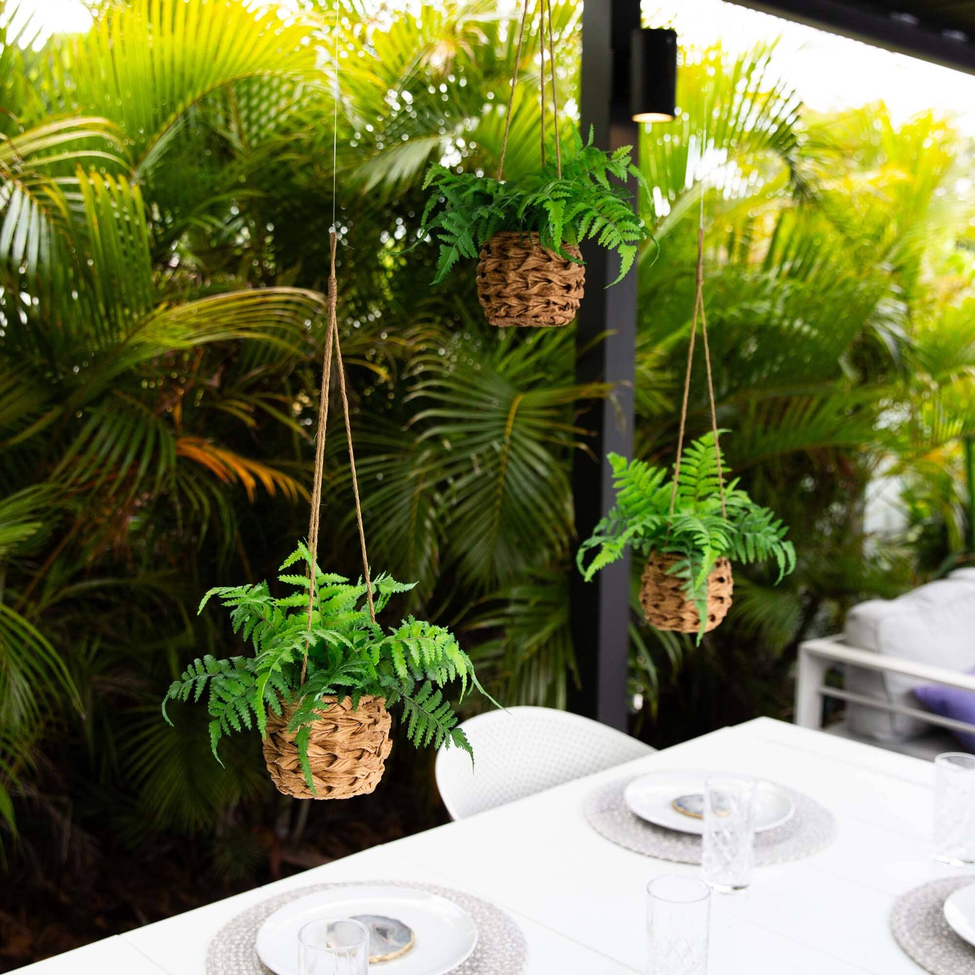 10” UV Resistant Artificial Boston Fern in Hanging Wicker Basket (Indoor/Outdoor) - Set of 3 - Tampa Home & Garden Store