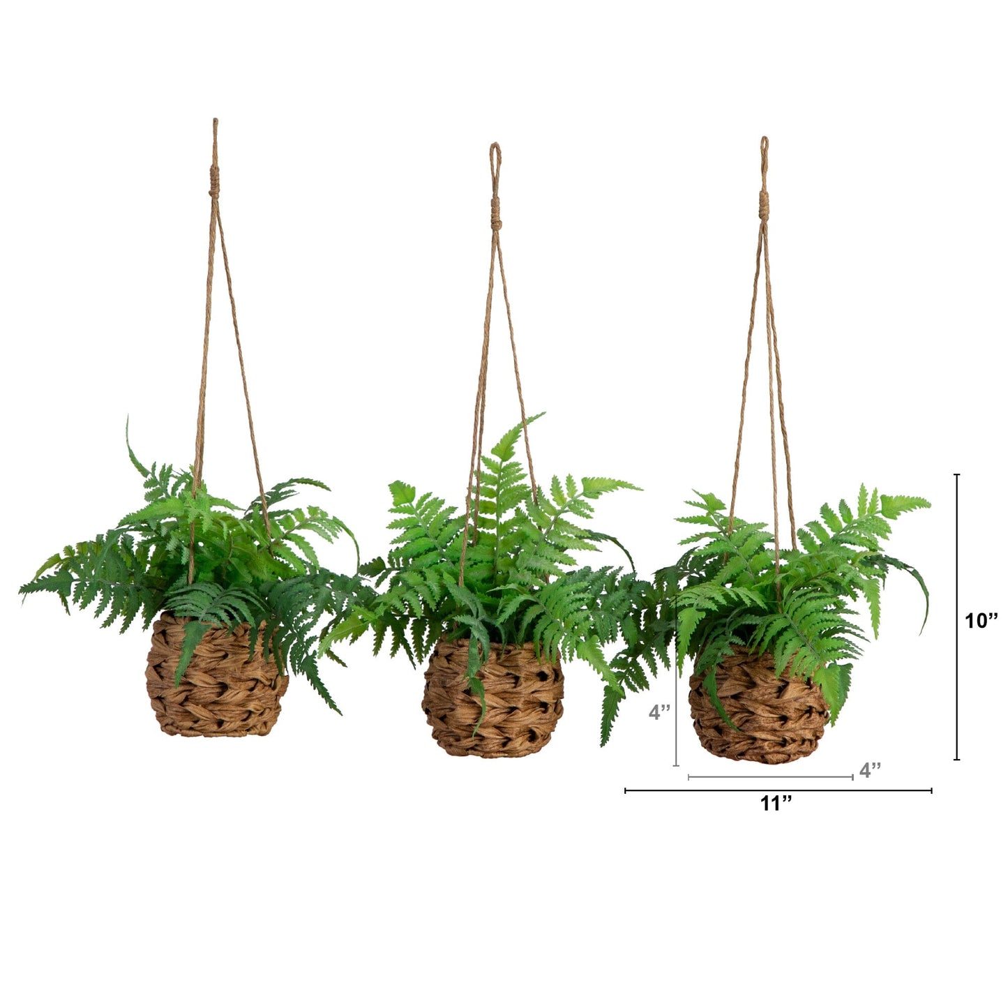 10” UV Resistant Artificial Boston Fern in Hanging Wicker Basket (Indoor/Outdoor) - Set of 3 - Tampa Home & Garden Store