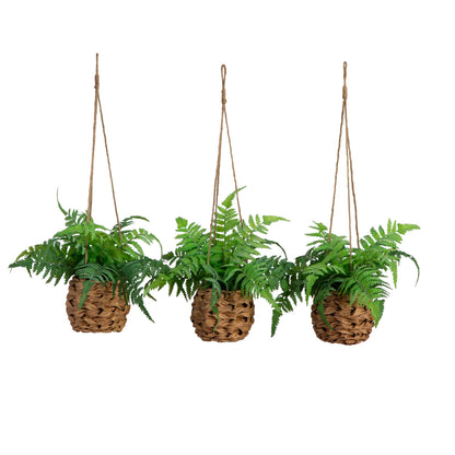 10” UV Resistant Artificial Boston Fern in Hanging Wicker Basket (Indoor/Outdoor) - Set of 3 - Tampa Home & Garden Store