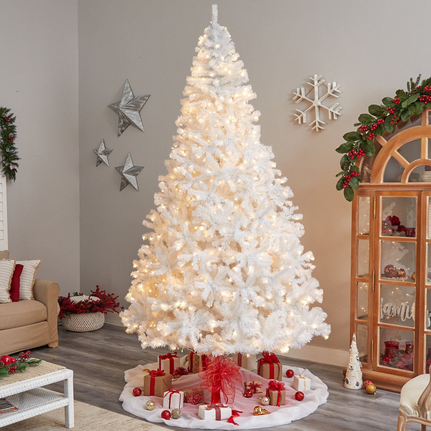 10' White Artificial Christmas Tree with 2200 Bendable Branches and 800 LED Lights - Tampa Home & Garden Store