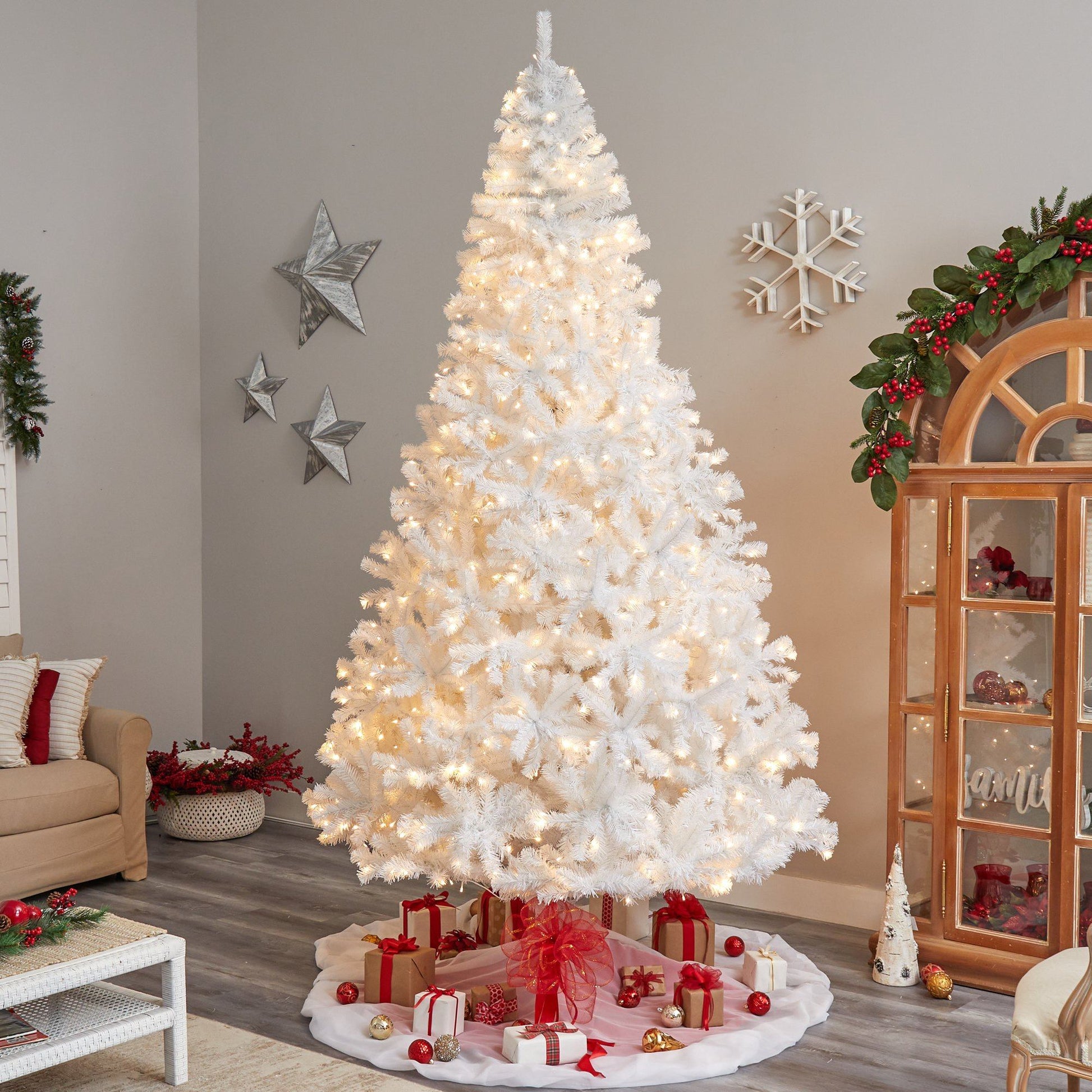 10' White Artificial Christmas Tree with 2200 Bendable Branches and 800 LED Lights - Tampa Home & Garden Store