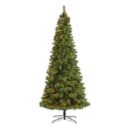 10’ White Mountain Pine Artificial Christmas Tree with 850 Clear LED Lights and Pine Cones - Tampa Home & Garden Store