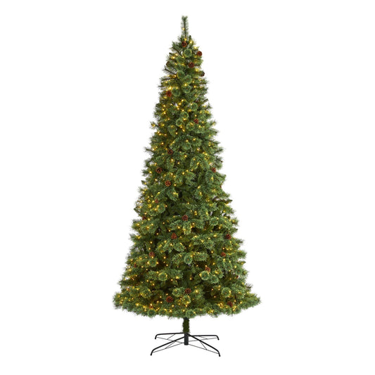 10’ White Mountain Pine Artificial Christmas Tree with 850 Clear LED Lights and Pine Cones - Tampa Home & Garden Store