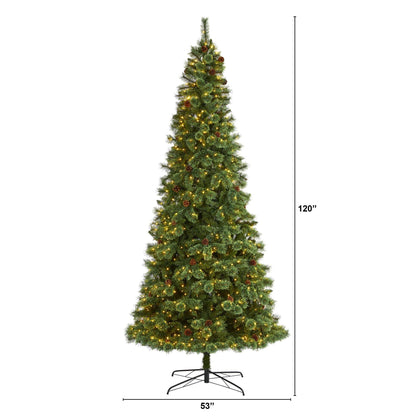 10’ White Mountain Pine Artificial Christmas Tree with 850 Clear LED Lights and Pine Cones - Tampa Home & Garden Store