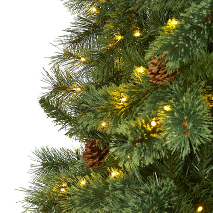 10’ White Mountain Pine Artificial Christmas Tree with 850 Clear LED Lights and Pine Cones - Tampa Home & Garden Store