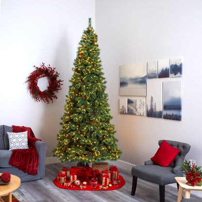 10’ White Mountain Pine Artificial Christmas Tree with 850 Clear LED Lights and Pine Cones - Tampa Home & Garden Store